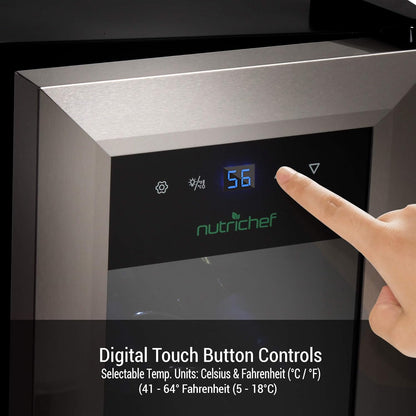 NutriChef PKCWC12 12 Bottle Cooler Refrigerator White and Red Countertop Chiller, Freestanding