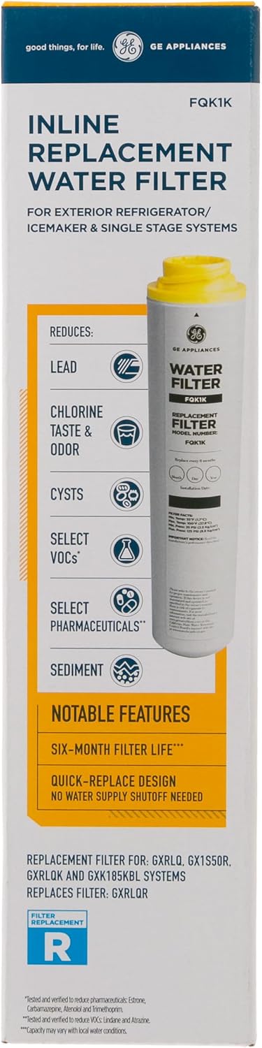 GE FQK1K Under Sink Water Filter | Replacement for Water Filtration System | Easy Install | Reduces