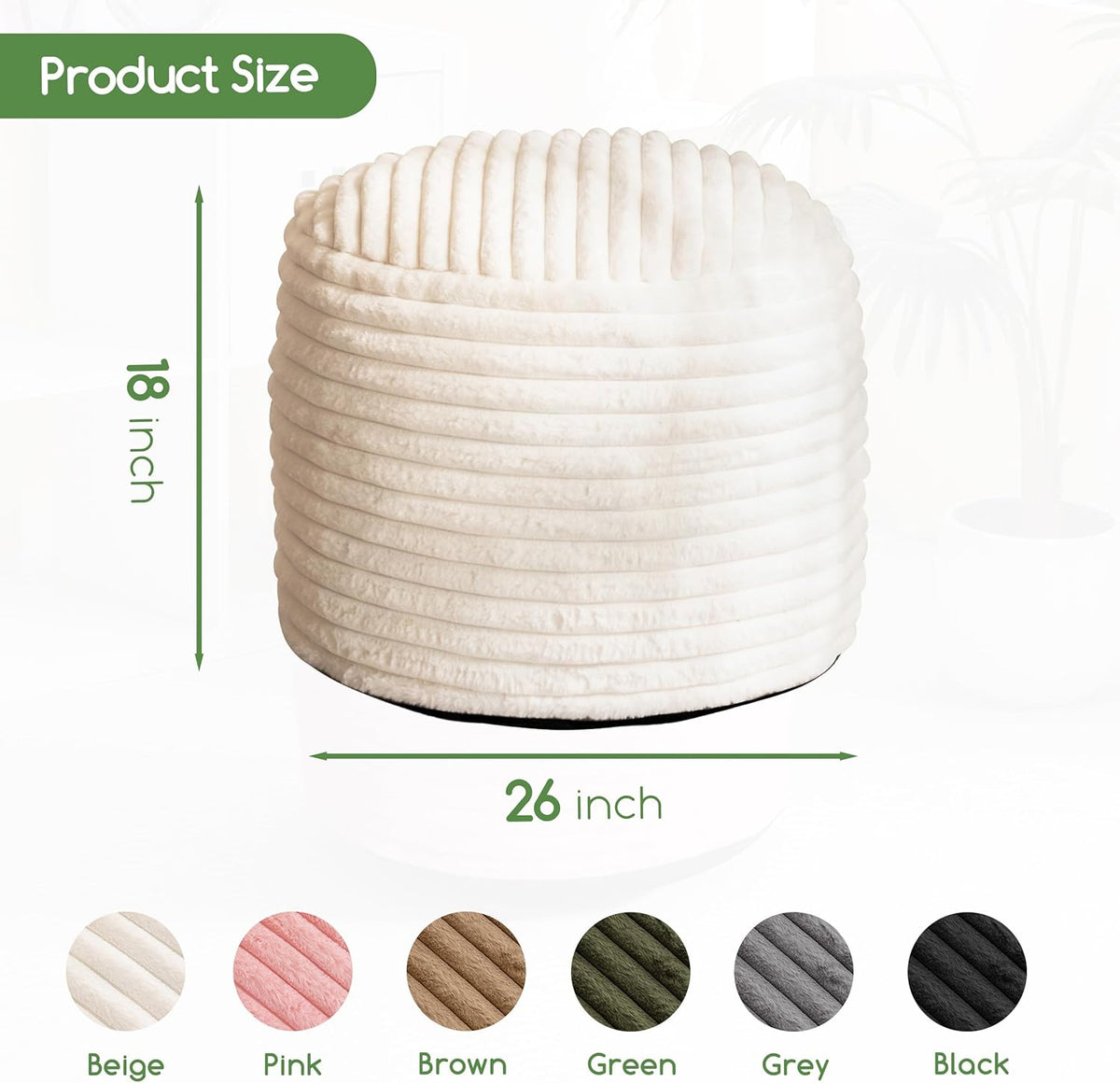 HIGOGOGO Round Stuffed Pouf Ottoman, Stripe Faux Fur Poufs with Foam Chunk Filling, Furry and