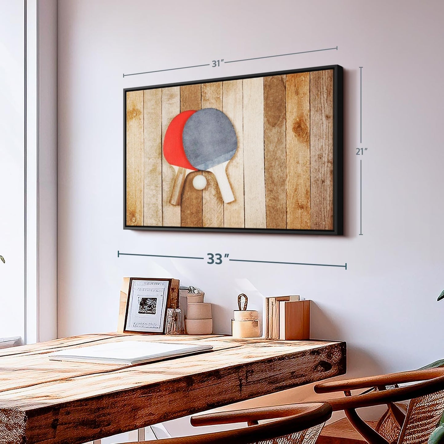 ElephantStock Ping Pong Wall Art - Horizontal Framed Canvas - 1-Piece Living Room Wall Decor