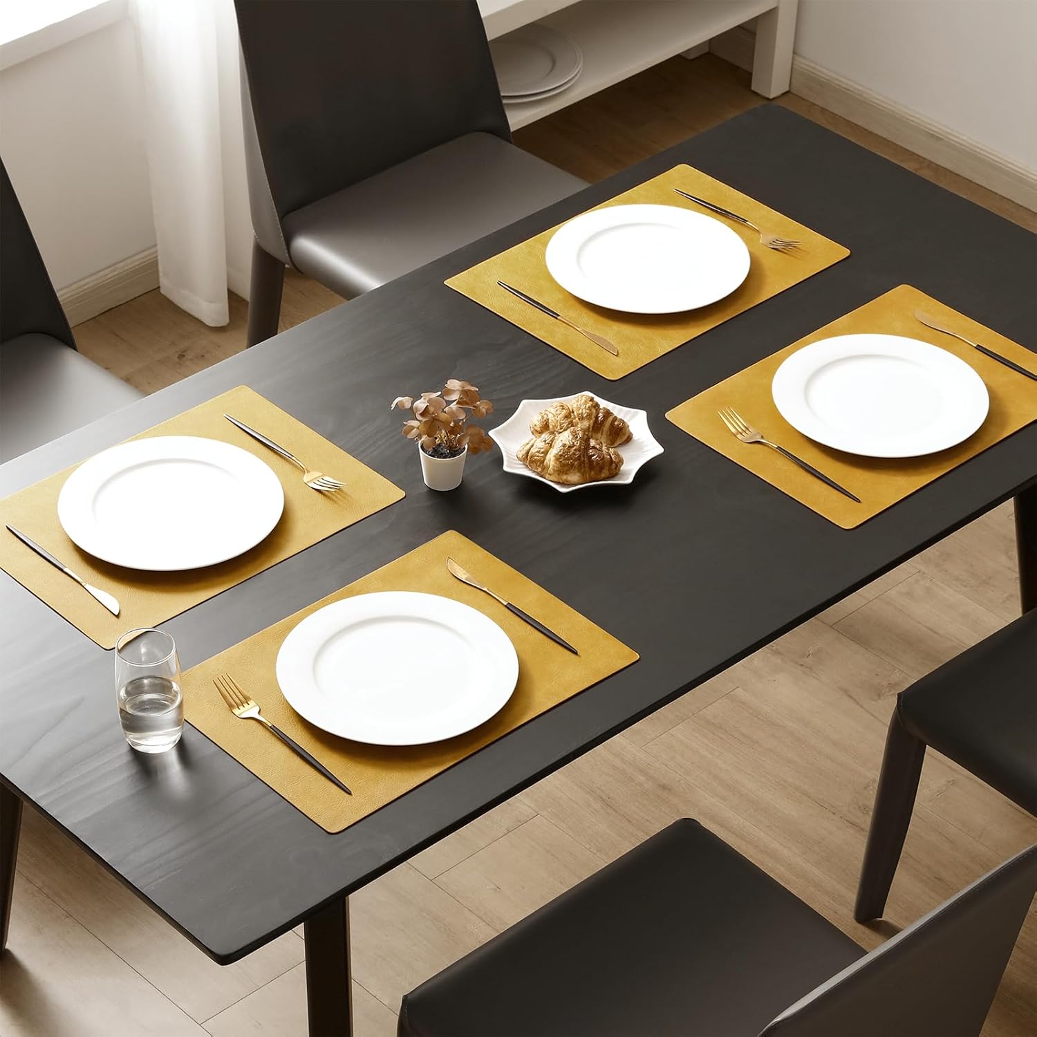 MOSAYT Vinyl Placemats Set of 6-12 X 17 Inch - Faux Leather 100% Waterproof Oil-Proof Wipeable PU