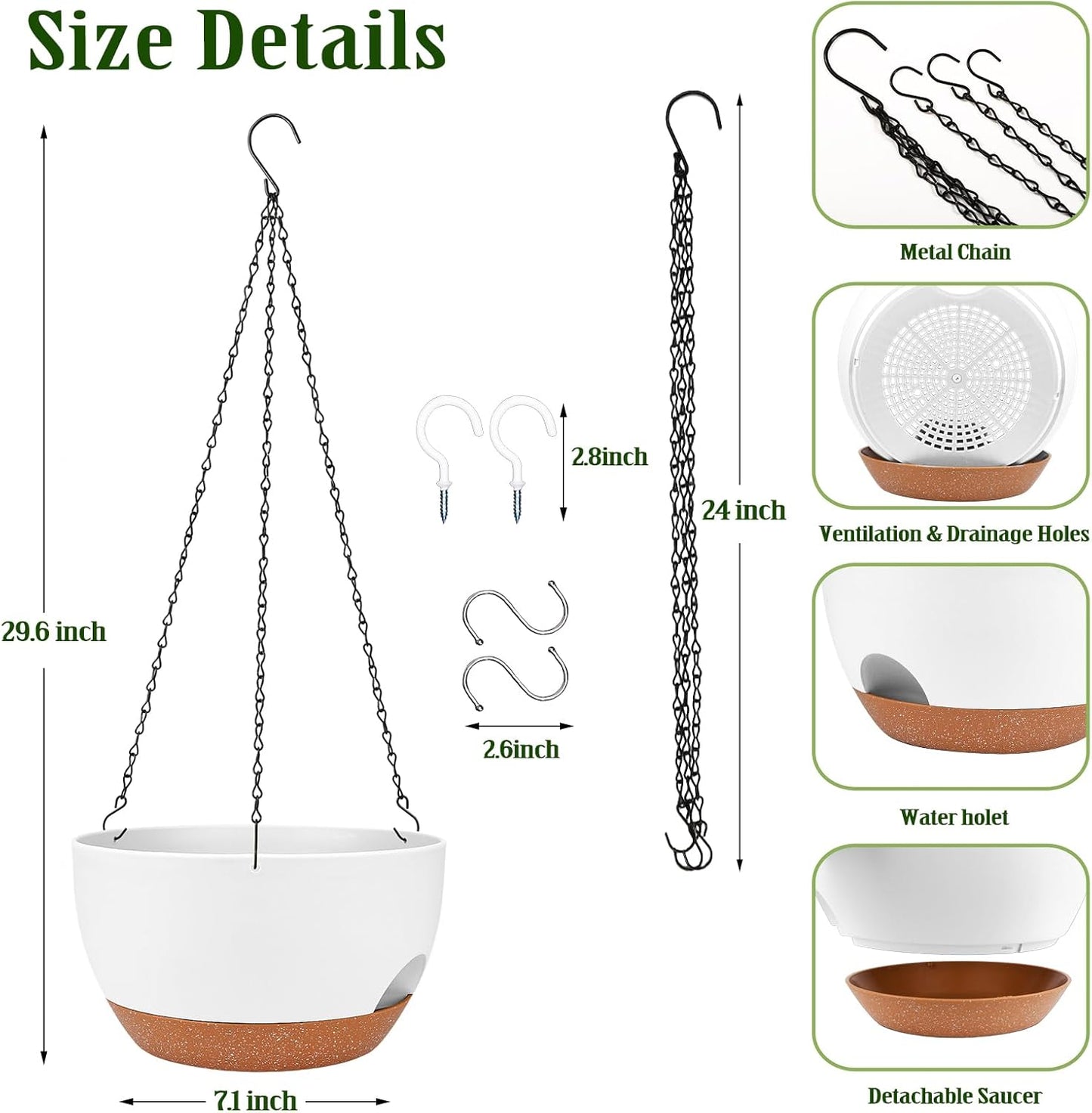 Hanging Planters for Outdoor Indoor Plants, 2 Pack 12 Inch Hanging Basket Plants Outdoor, Self
