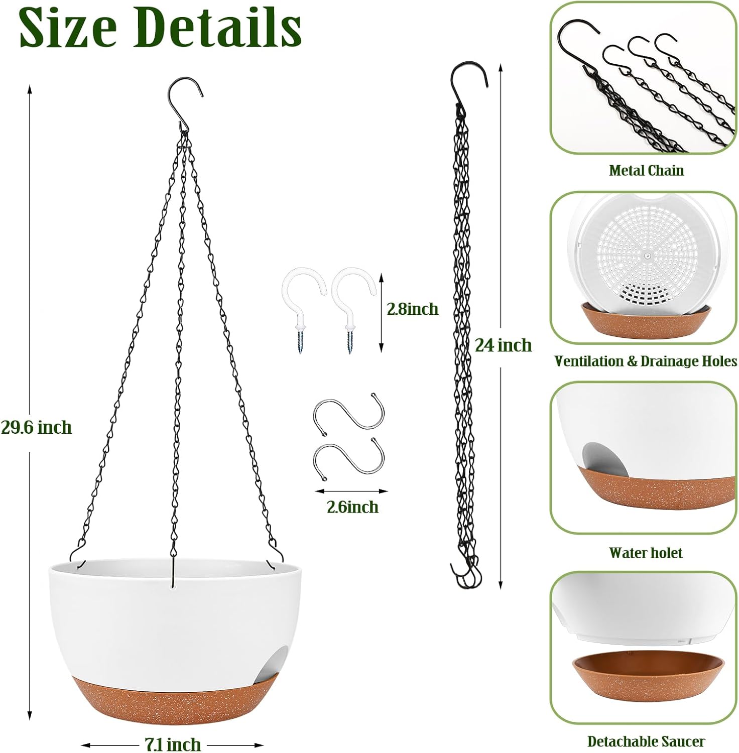 Hanging Planters for Outdoor Indoor Plants, 2 Pack 12 Inch Hanging Basket Plants Outdoor, Self