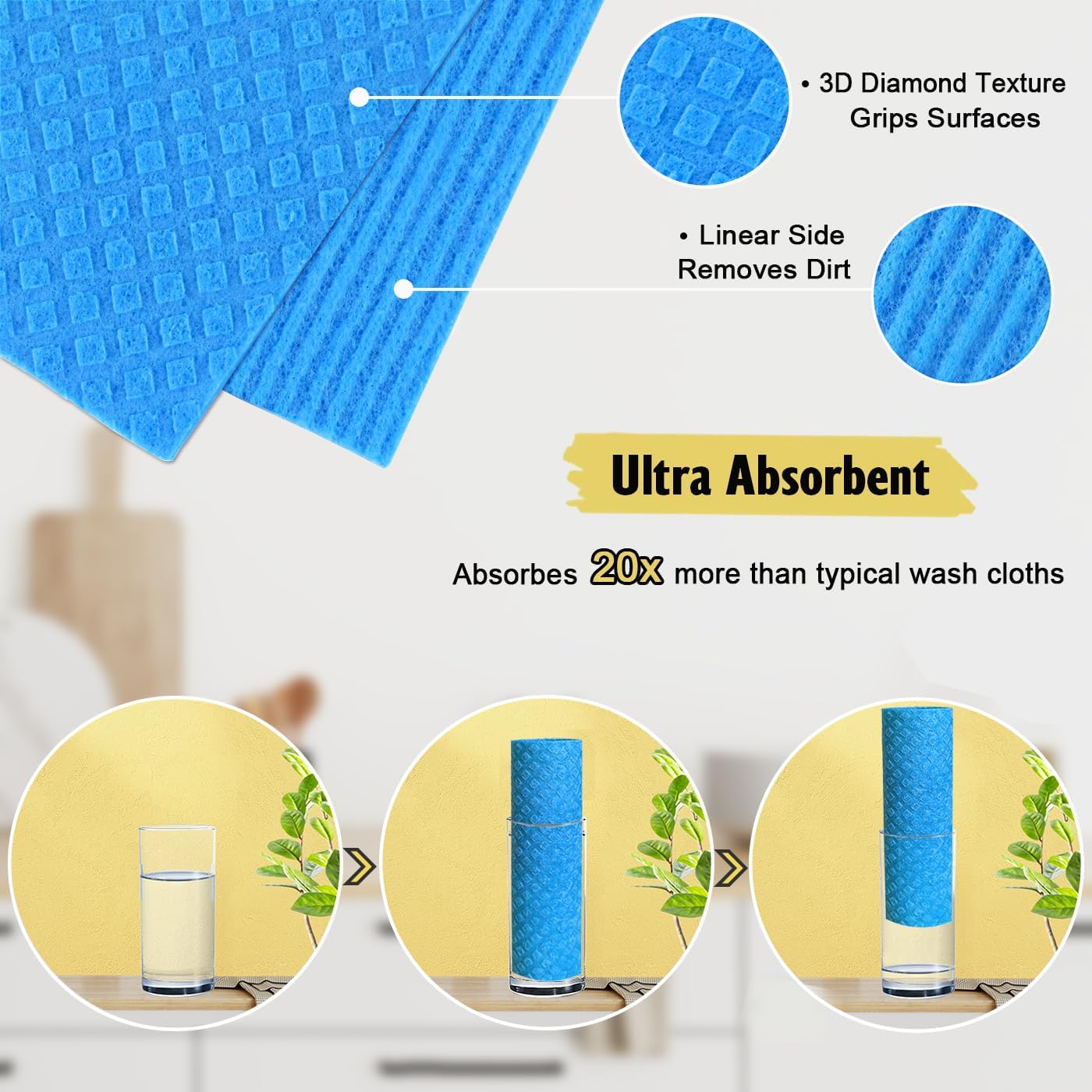 Swedish Dishcloths - 10 Pack Reusable Kitchen Dishcloths - Ultra Absorbent Dish Towels for Washing