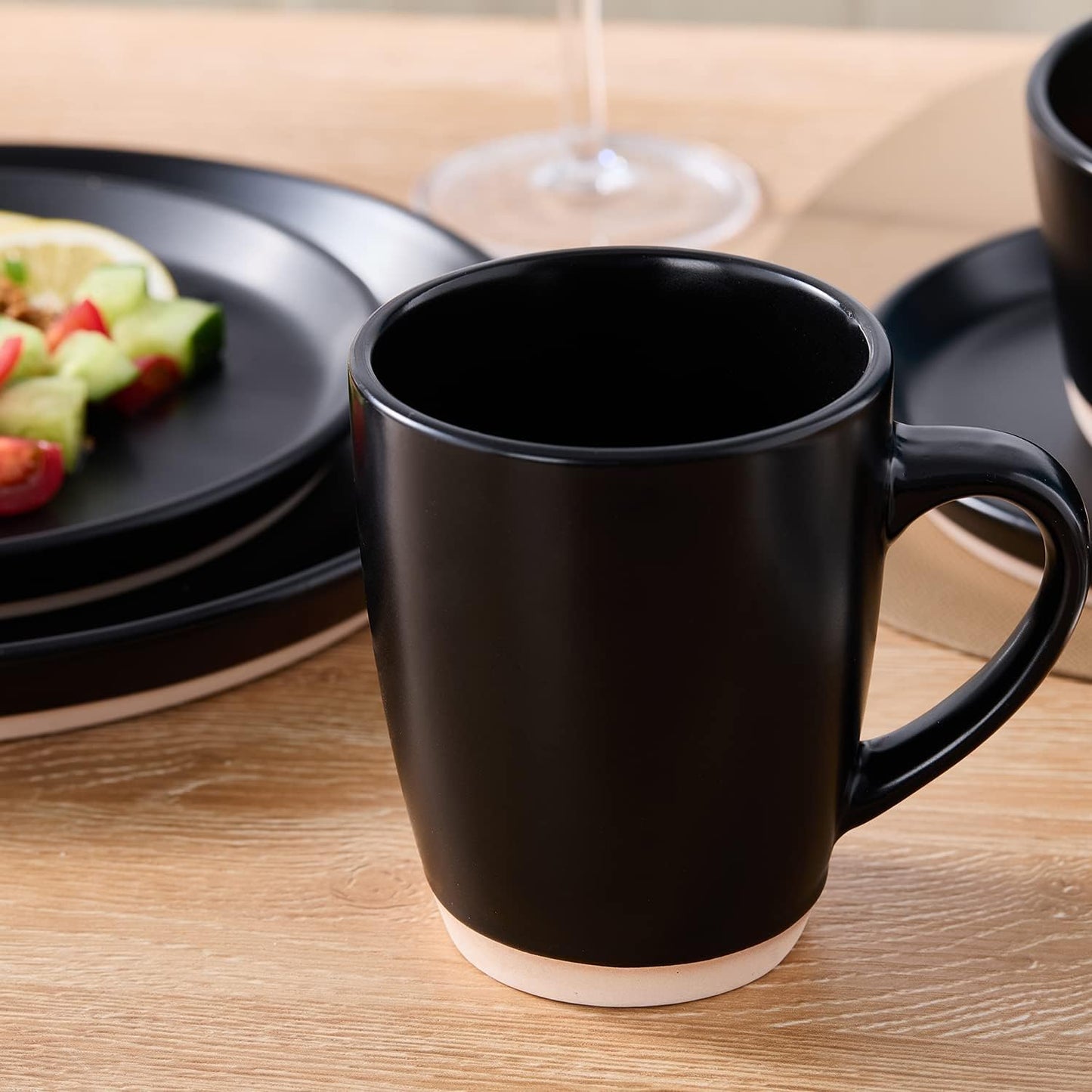Stone Lain Jules Modern Stoneware 32-Piece Round Black Dinnerware Set, Plates and Bowls Sets, Dish
