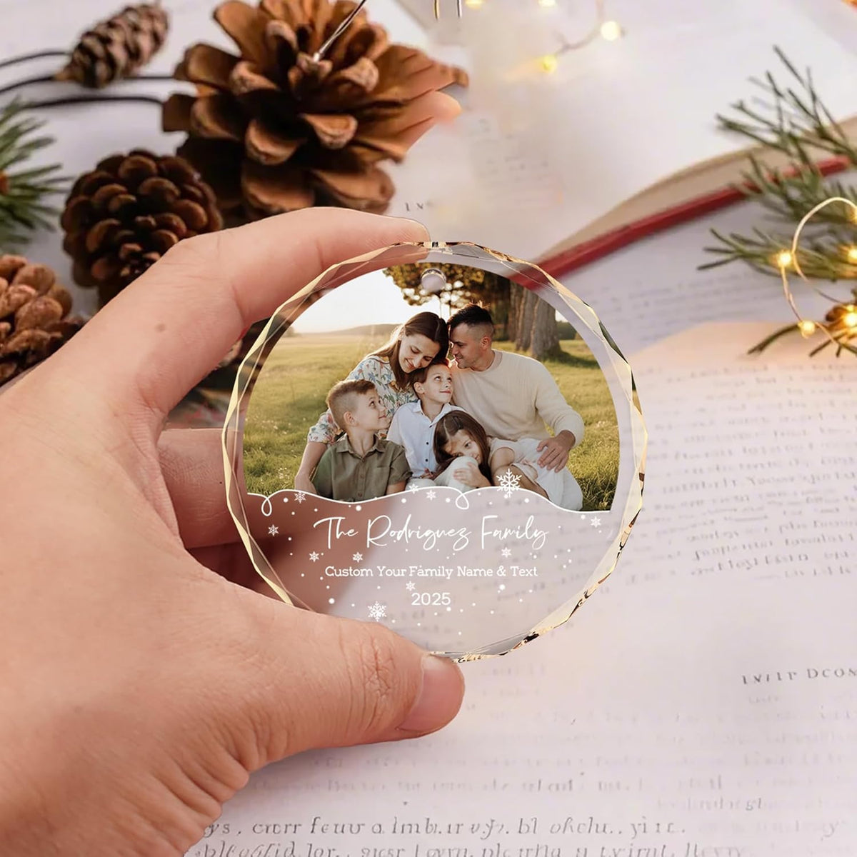 Bemaystar Personalized Family Christmas Ornaments 2025–Custom Crystal Ornament with Photo and