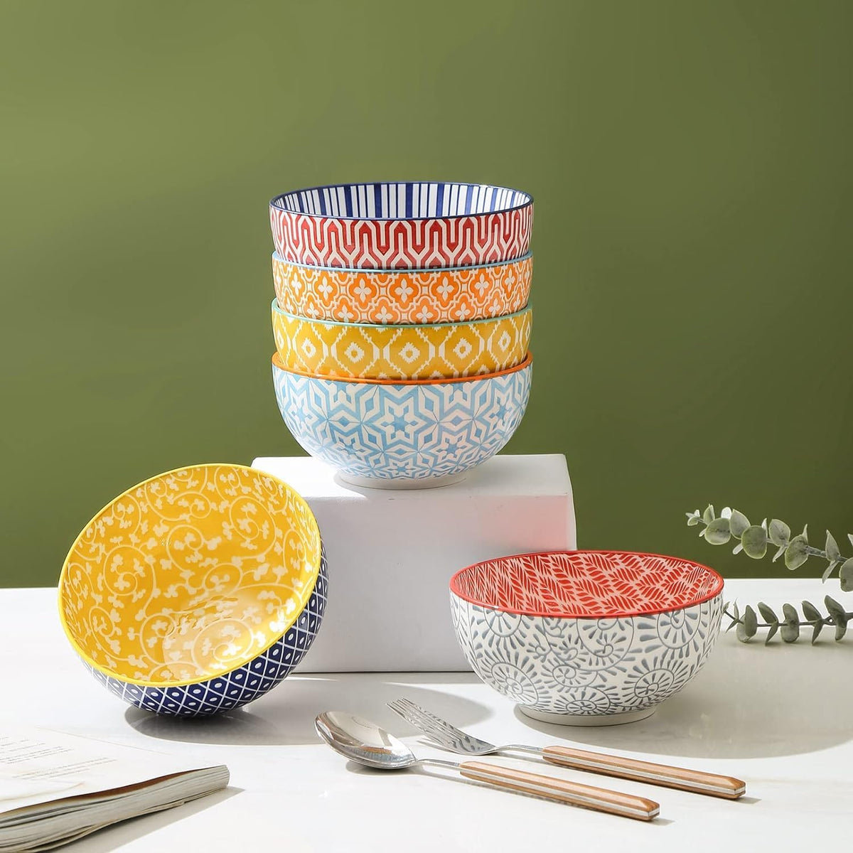 Selamica Ceramic 12 OZ Dessert Bowls Set, Ice Cream Bowls, 4.7 Inch Small Bowls for Ice Cream