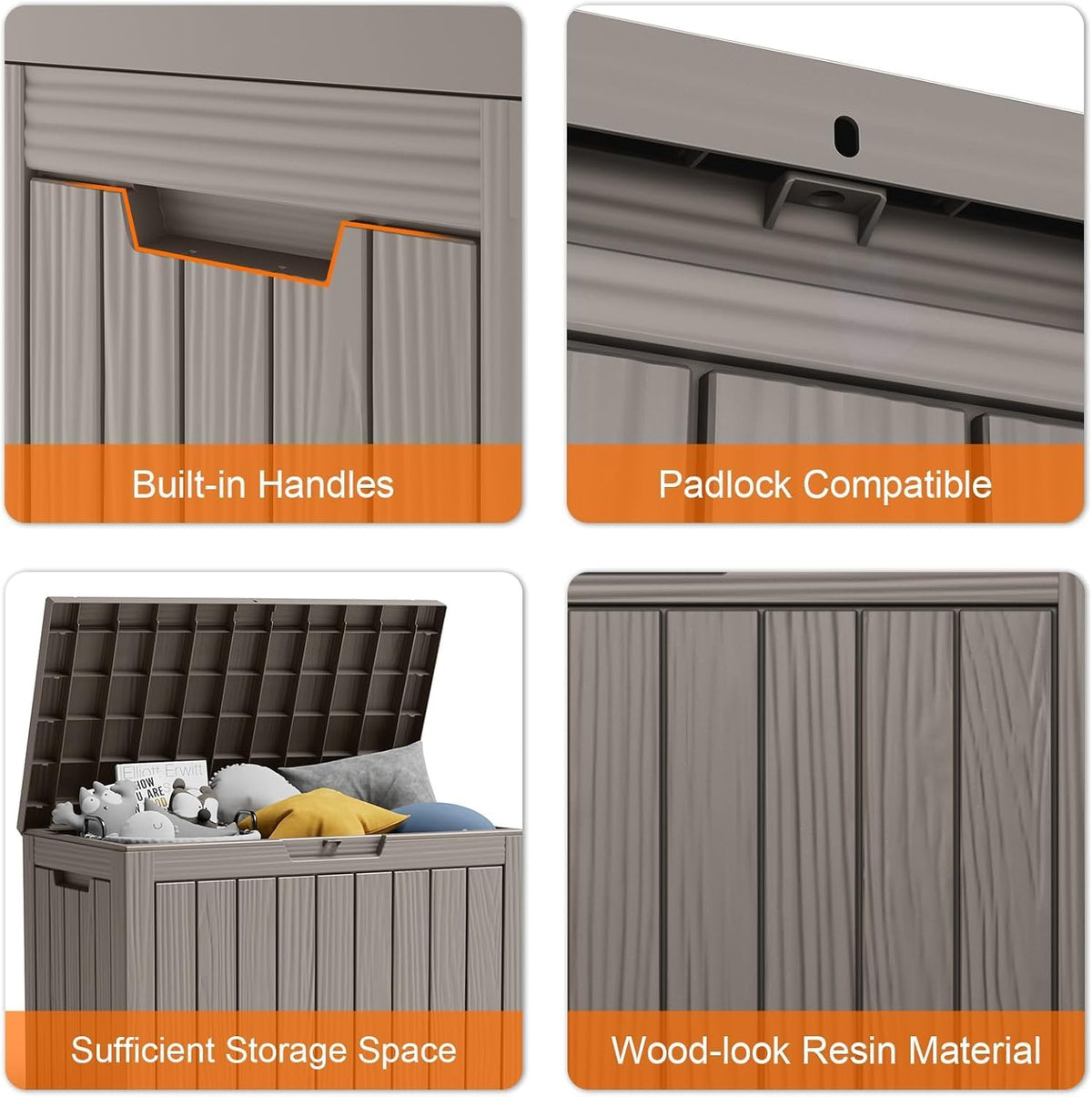 45 Gallon Deck Box,Resin Outdoor Storage Box with Lockable for Patio Furniture, Pool Accessories