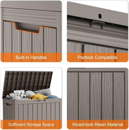 45 Gallon Deck Box,Resin Outdoor Storage Box with Lockable for Patio Furniture, Pool Accessories