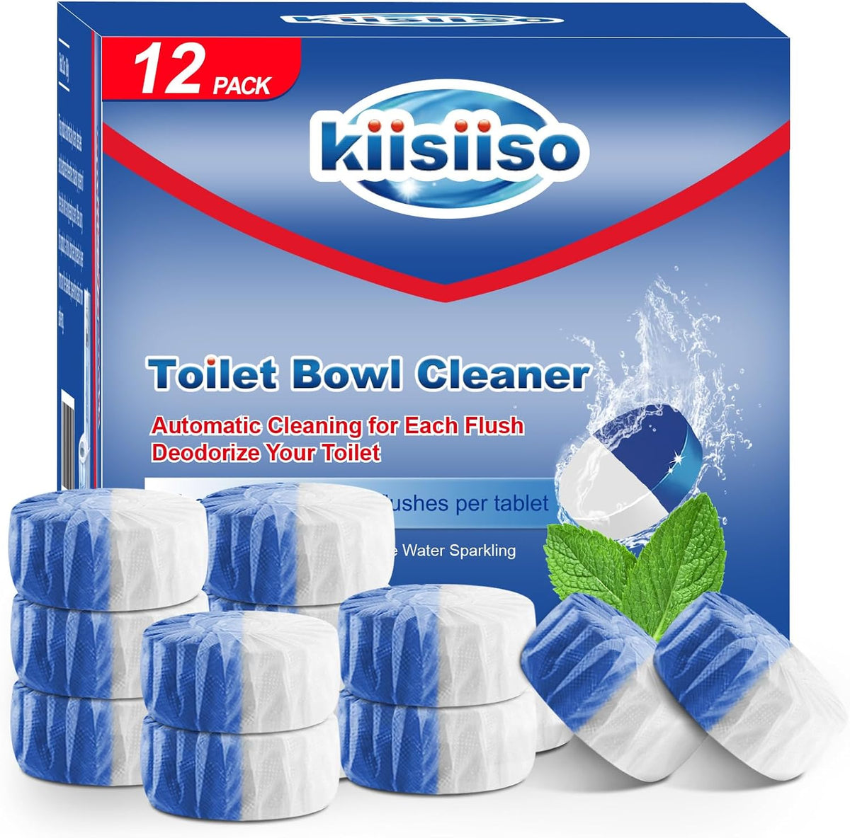 KIISIISO Toilet Bowl Cleaner Tablets, 12 PACK Commercial Household Bathroom Cleaners, Automatic
