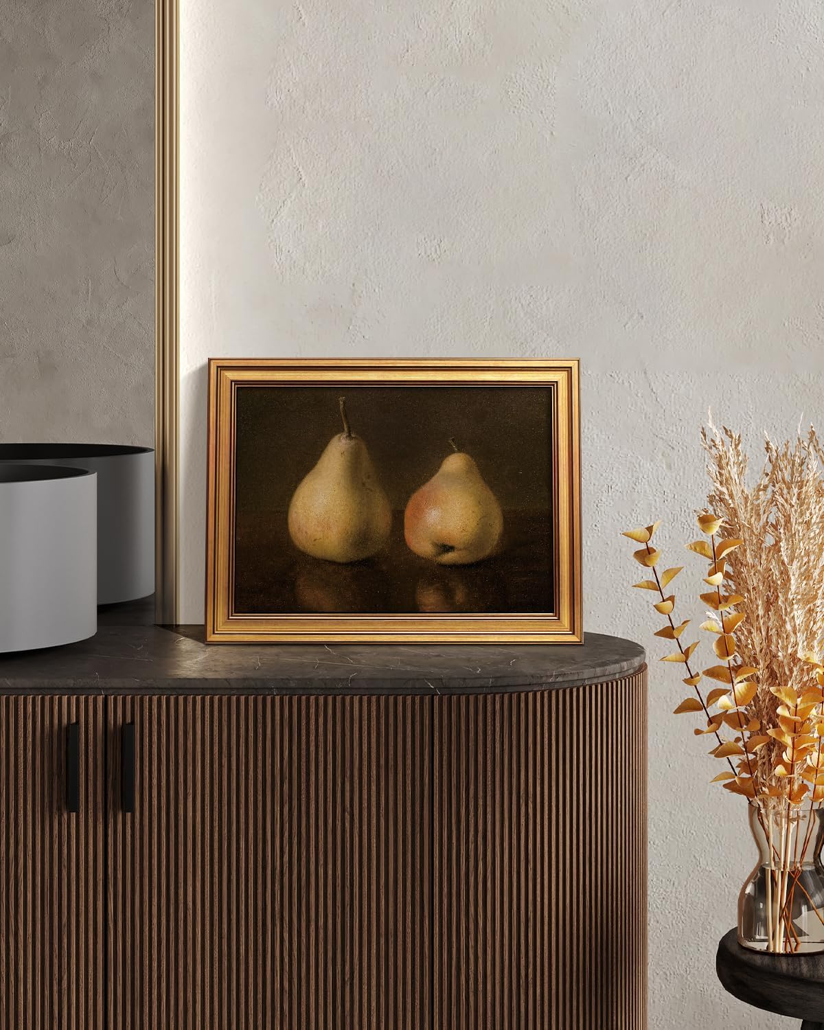 HUARCEY Gold Framed Vintage Wall Art for Living Room, Pear Fruits Painting Prints Shelf Decor for