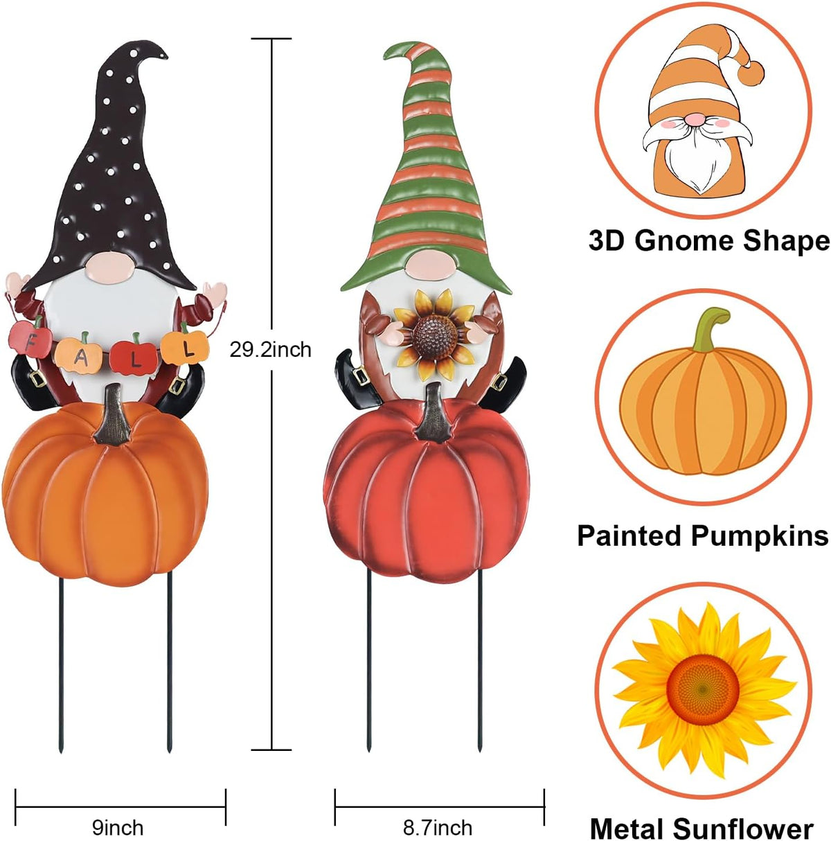 hogardeck Fall Decorations for Home Outdoor, 2 Pcs Metal Gnome Decorative Garden Stakes with