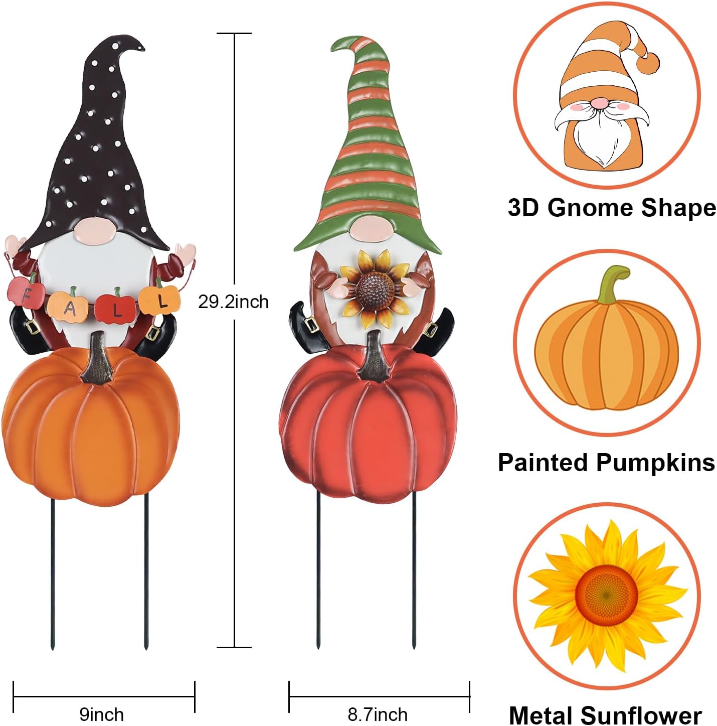 hogardeck Fall Decorations for Home Outdoor, 2 Pcs Metal Gnome Decorative Garden Stakes with
