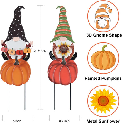 hogardeck Fall Decorations for Home Outdoor, 2 Pcs Metal Gnome Decorative Garden Stakes with
