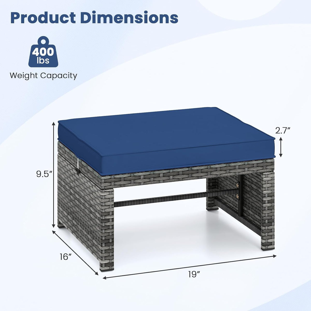 Tangkula 2 Pieces Patio PE Rattan Ottomans, Multipurpose Outdoor Footstool Footrest Additional