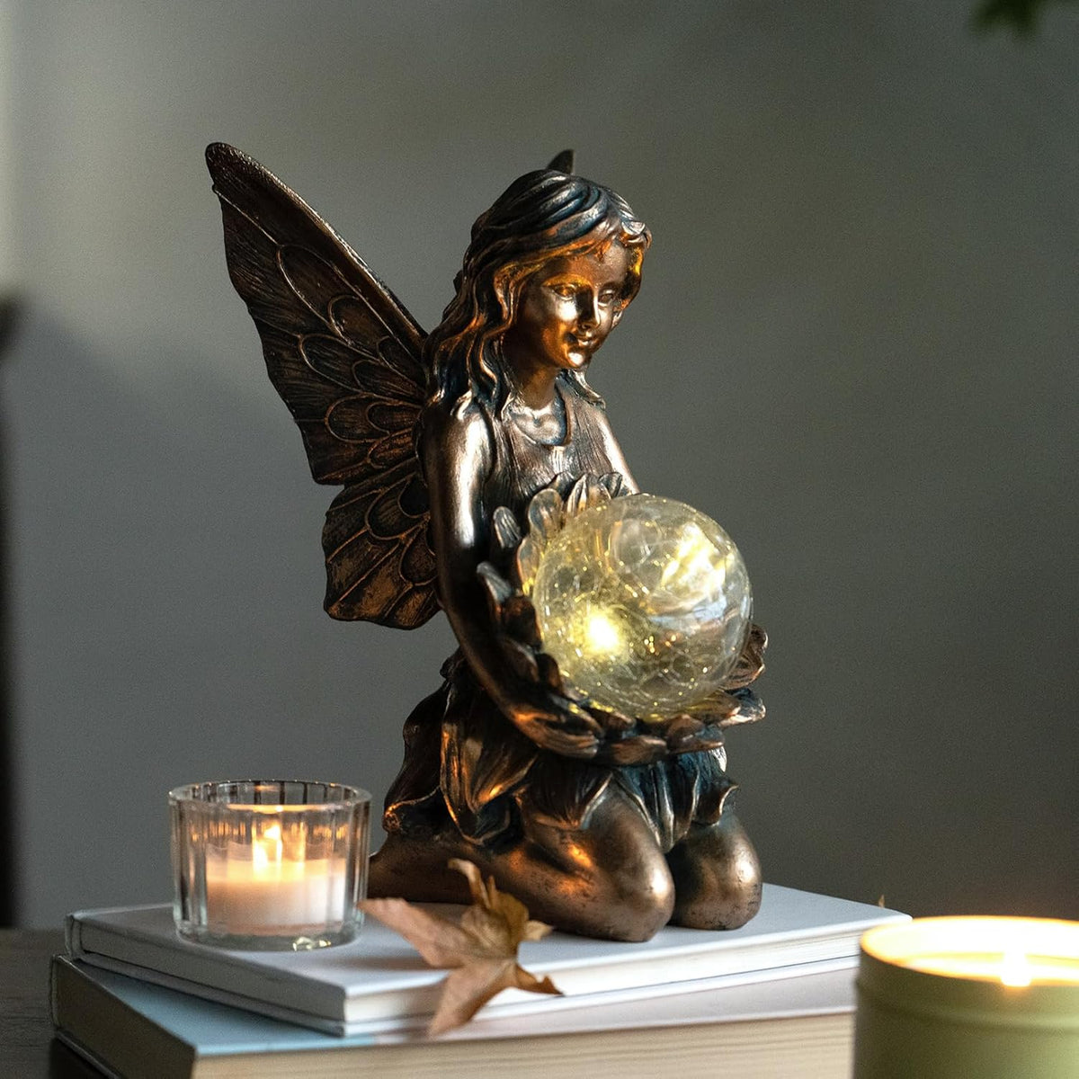 Garden Statues Outdoor Flower Fairy Decor,Solar Powered Outdoor Resin Statues-Patio Lawn Yard