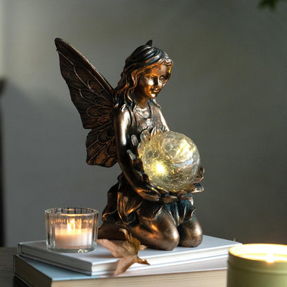 Garden Statues Outdoor Flower Fairy Decor,Solar Powered Outdoor Resin Statues-Patio Lawn Yard