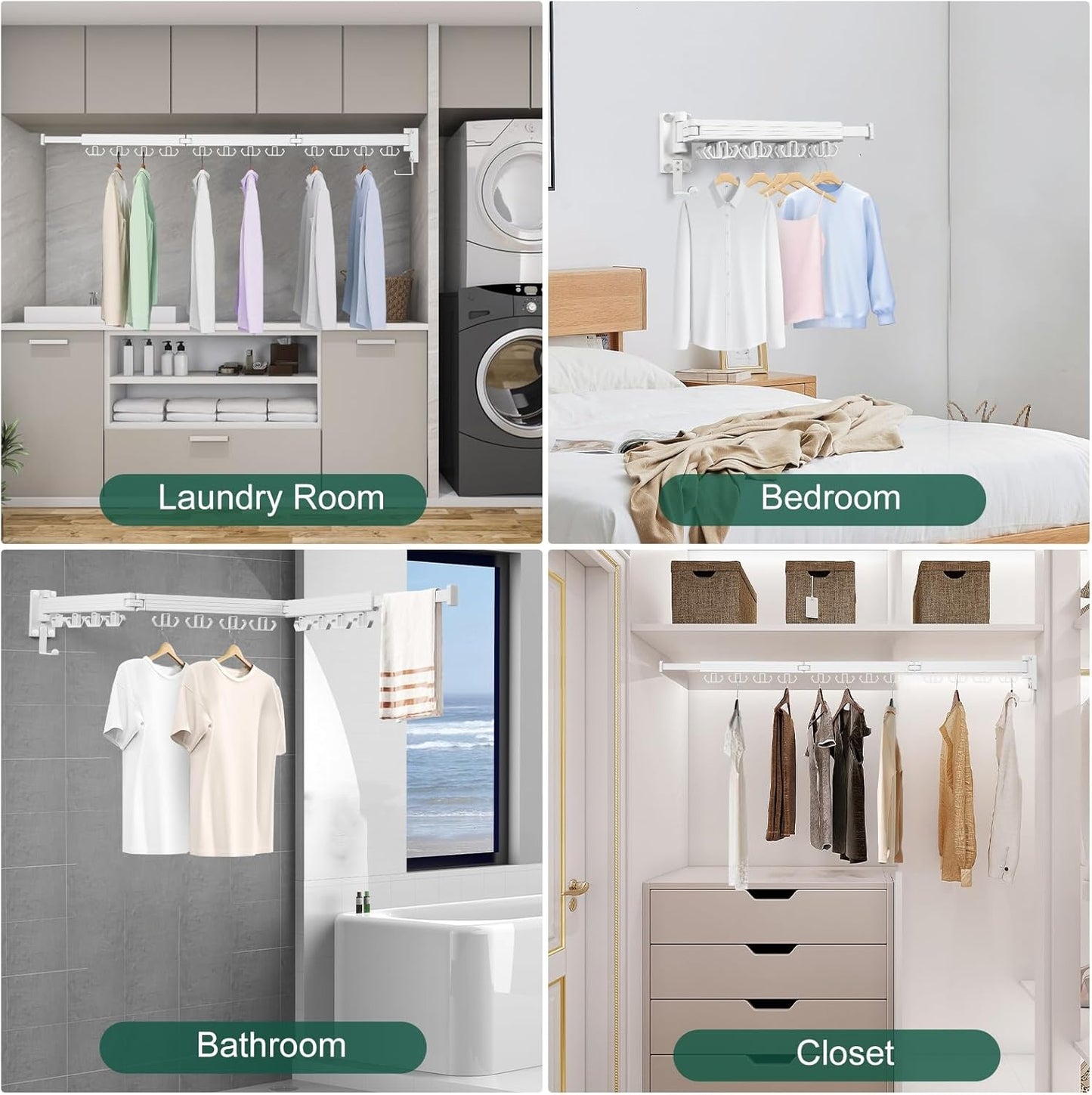 Wall Mounted Clothes Drying Rack, Laundry Drying Rack Wall Mount, 3-Fold Drying Rack Clothing