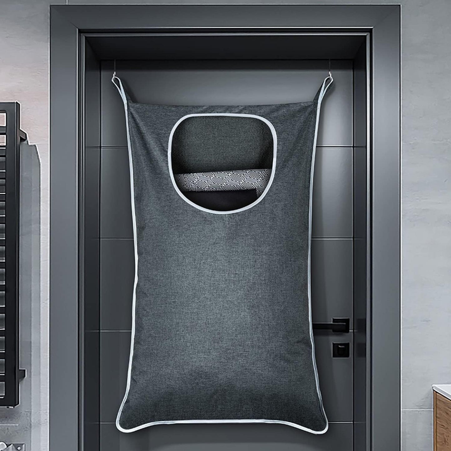 Hanging Laundry Bag with Over Door Hooks, Laundry Hamper and Space Saving Laundry Bag with Zipper