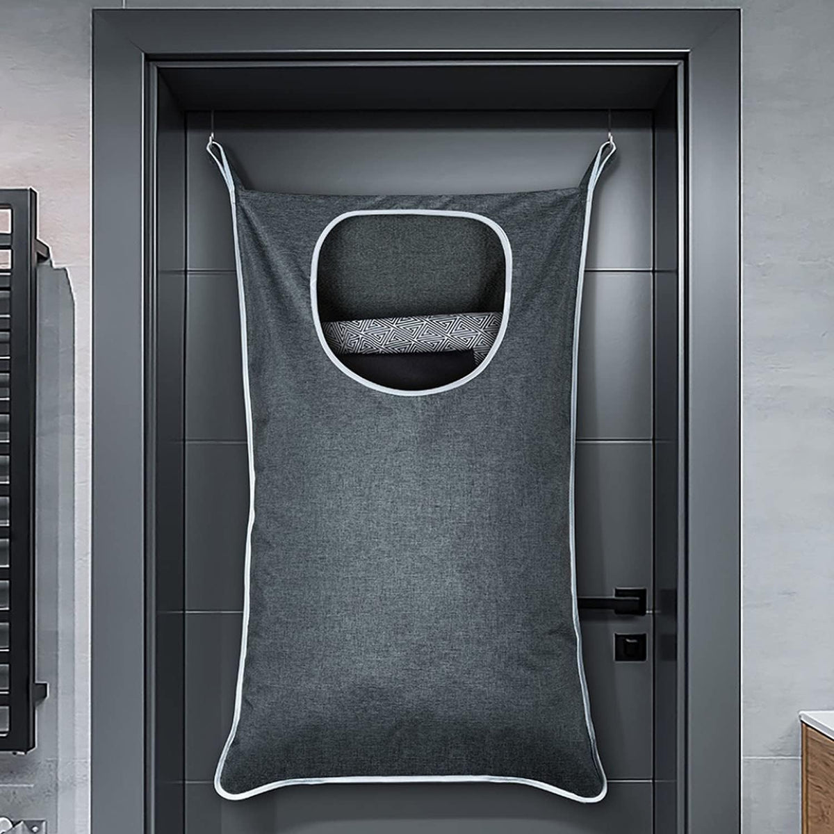 Hanging Laundry Bag with Over Door Hooks, Laundry Hamper and Space Saving Laundry Bag with Zipper