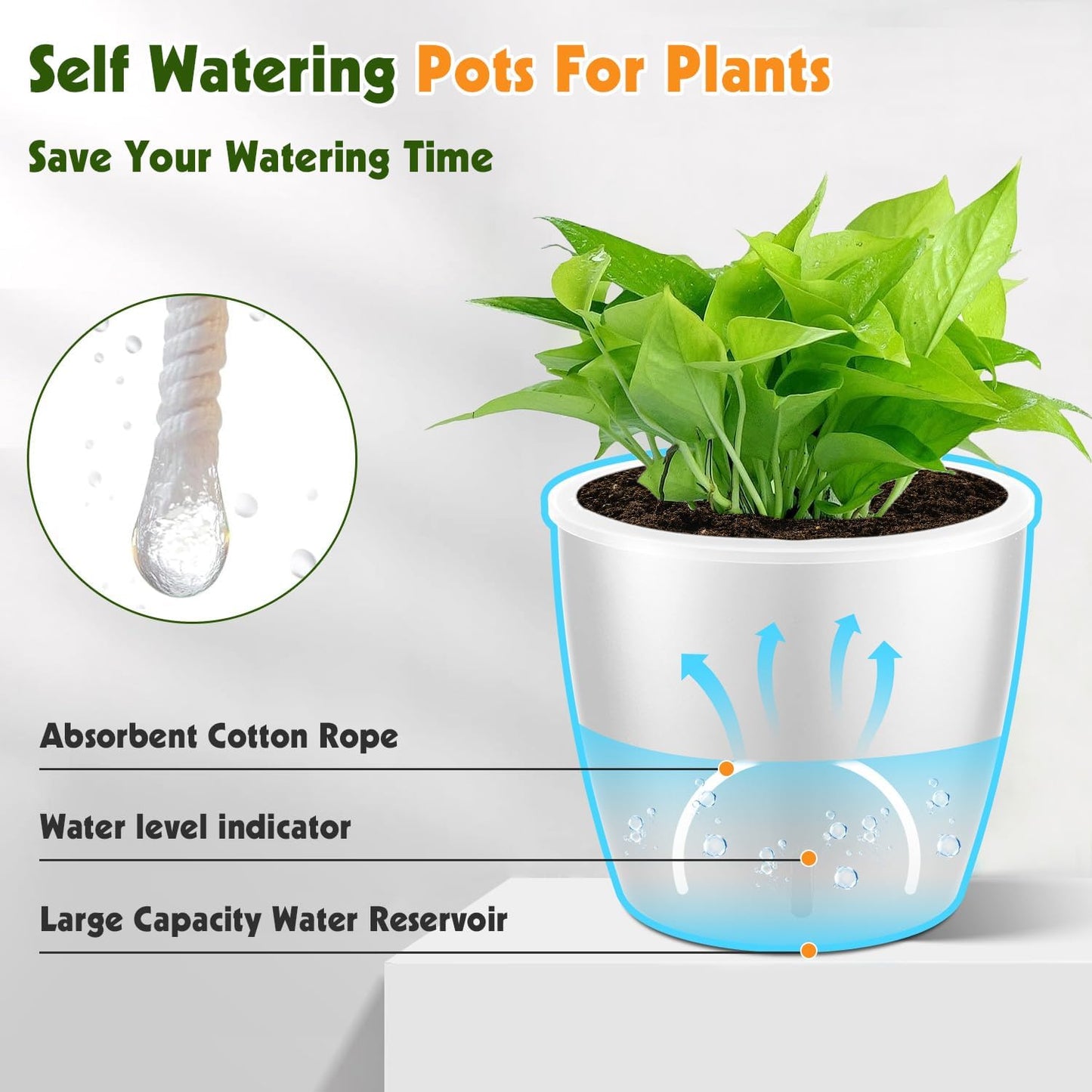 Self Watering Pots for Indoor Plants, 6-Pack 5'' Self Watering Planter with Drainage Holes, Small