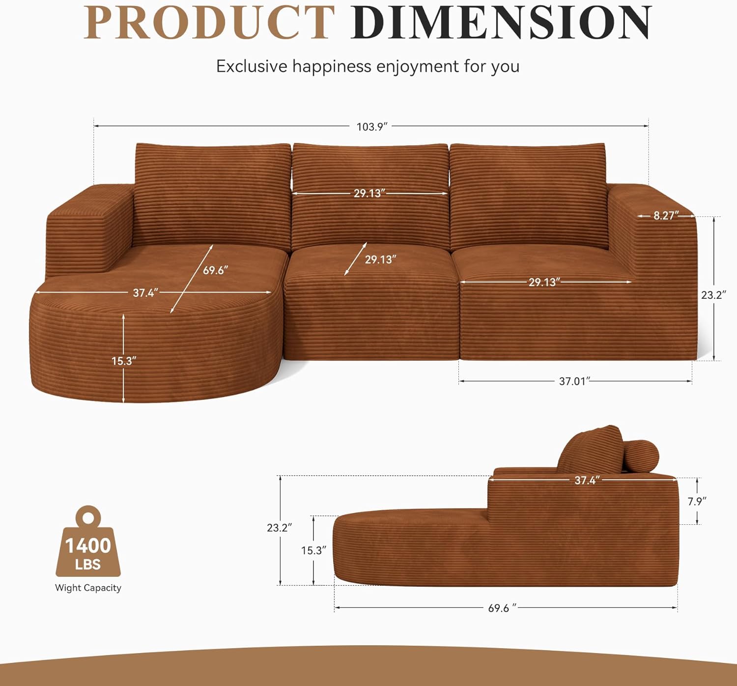 Modular Sectional Sofa with L-Shape Chaise,Cloud Sectional Modern Sleeper Couch with Deep