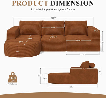 Modular Sectional Sofa with L-Shape Chaise,Cloud Sectional Modern Sleeper Couch with Deep