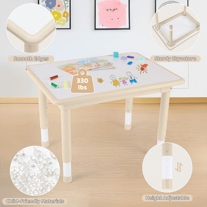Kids Table and 2 Chairs Set, Height Adjustable (17.7"-26.1") Toddler Table and Chair Set