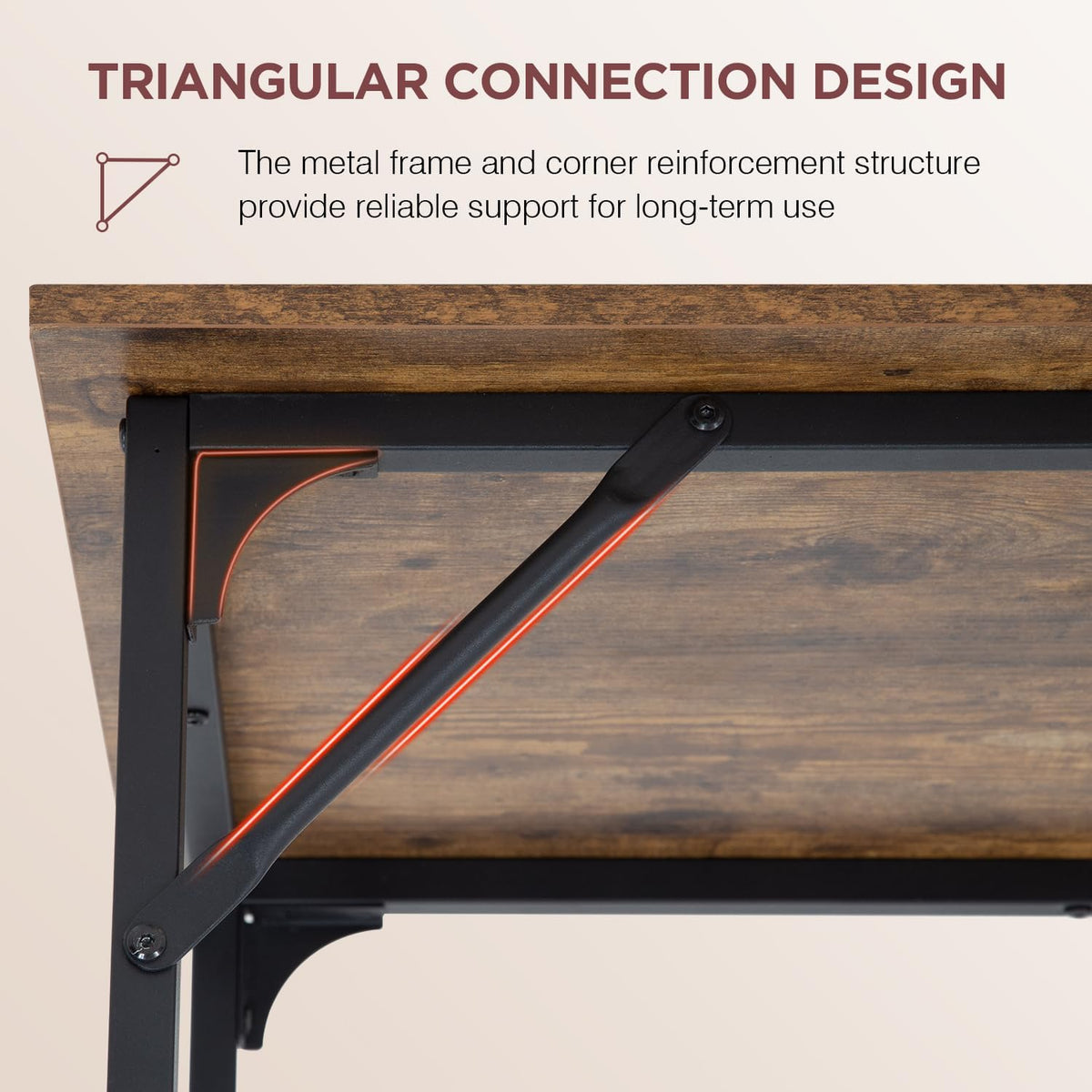 PayLessHere | 39 Inch Computer Desk | Brown | Office Desk with Metal Frame, Adjustable Feet |