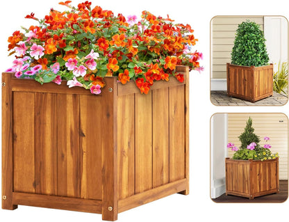 Idzo Hardwood Outdoor Flower Box, Durable Acacia Wood Flower Boxes for Outdoor Plants with