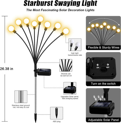 Solar Garden Lights,Solar Firefly Lights,8 Pack 64 Heads Solar Lights Outdoor Decorative,Sway by