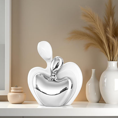 XMGZQ White and Silver Ceramic Couple Figurines Home Decor,Wedding Engagement Romantic Gift for