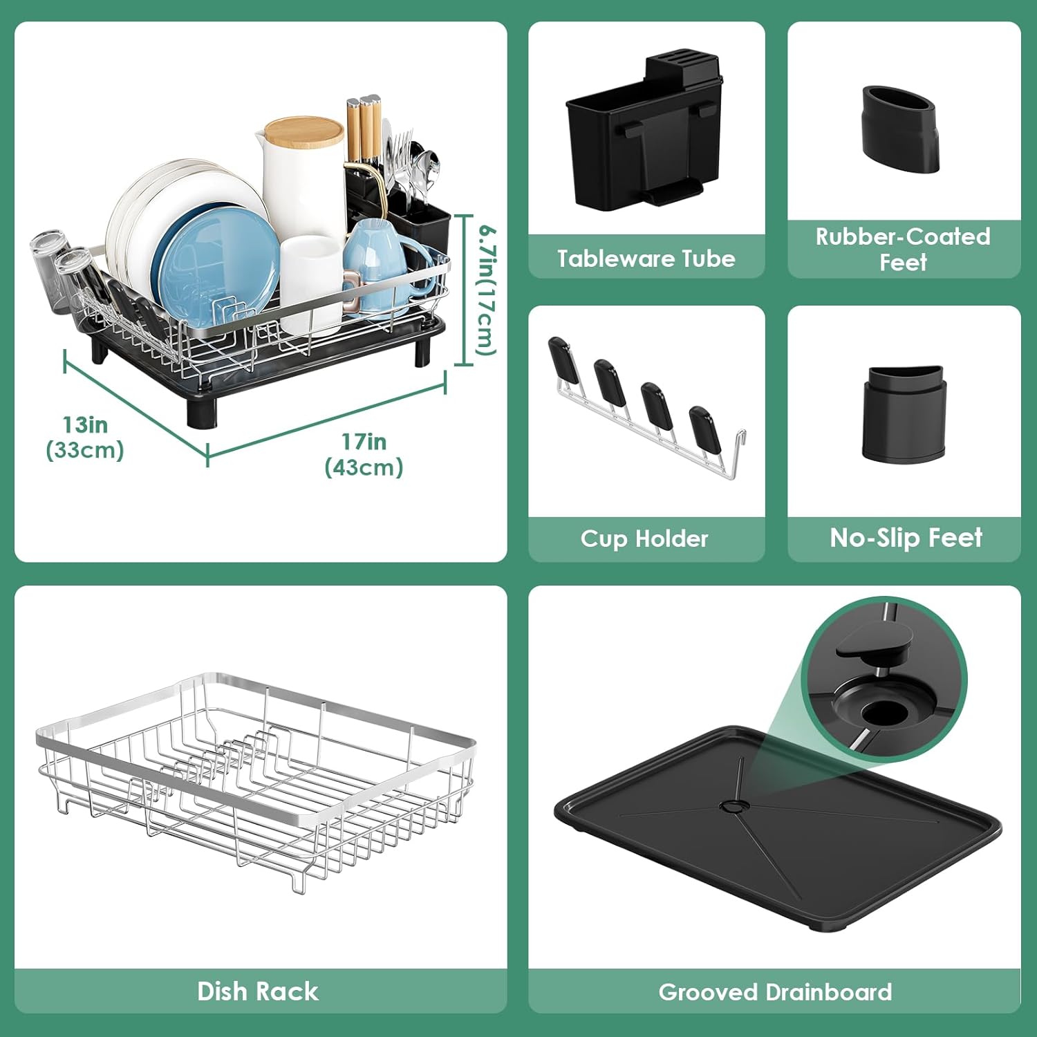 MOUKABAL Dish Drying Rack - Stainless Steel Dish Rack, Dish Racks for Kitchen Counter, Drying Rack