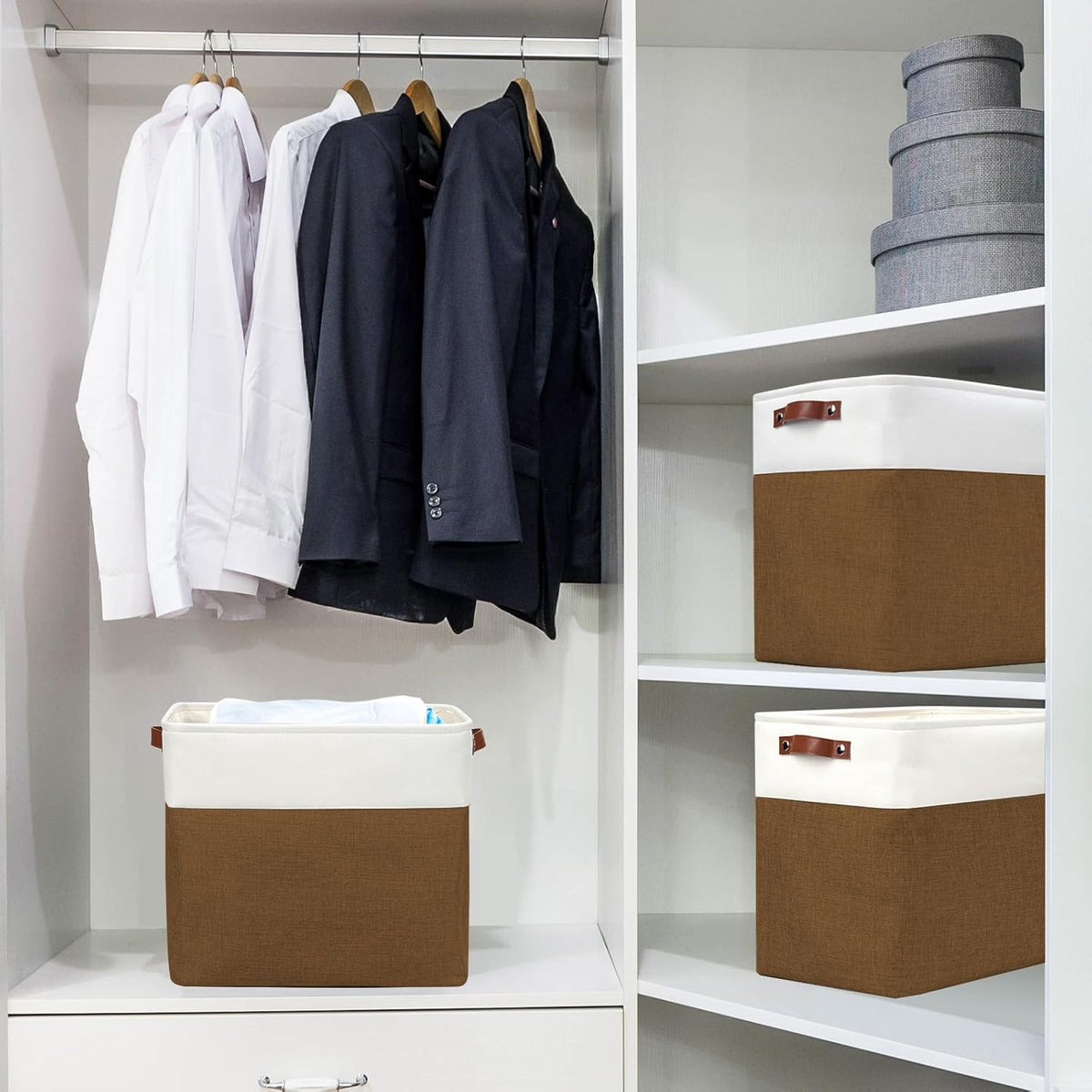 Large Fabric Storage Baskets | 50L Storage Bins, Decorative Linen Closet Baskets with Handles for