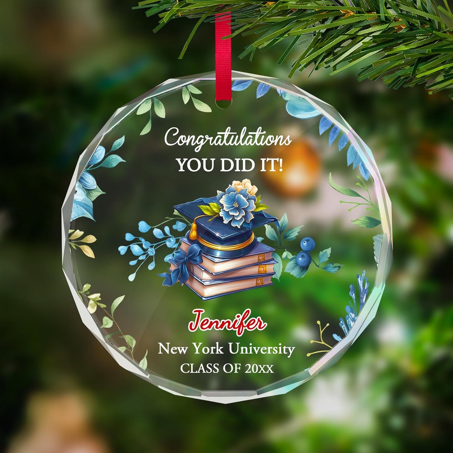 Personalized Graduate Glass Christmas Ornament, Class of 2025 Graduation Picture Ornament Gift for