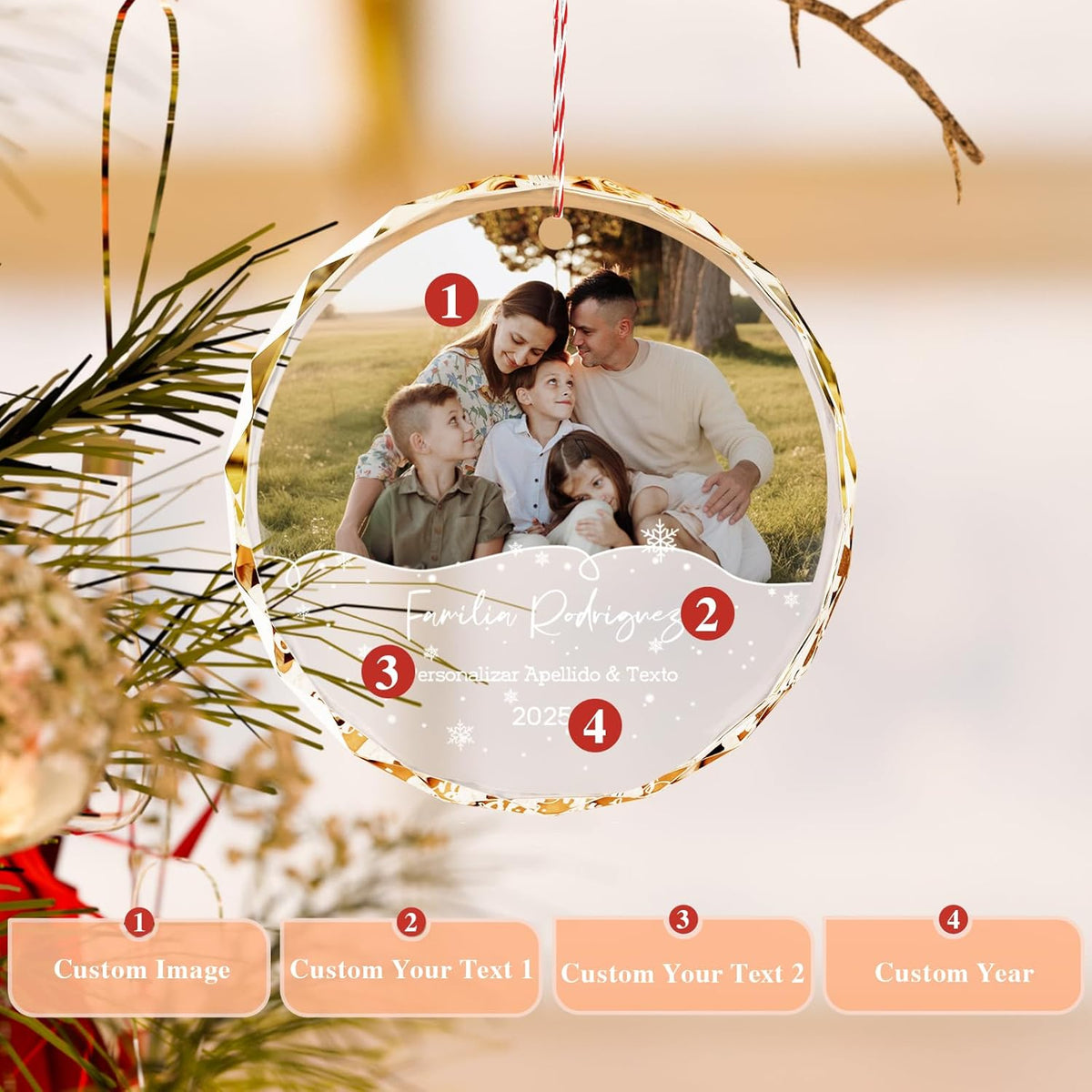 Bemaystar Personalized Family Christmas Ornaments 2025–Custom Crystal Ornament with Photo and