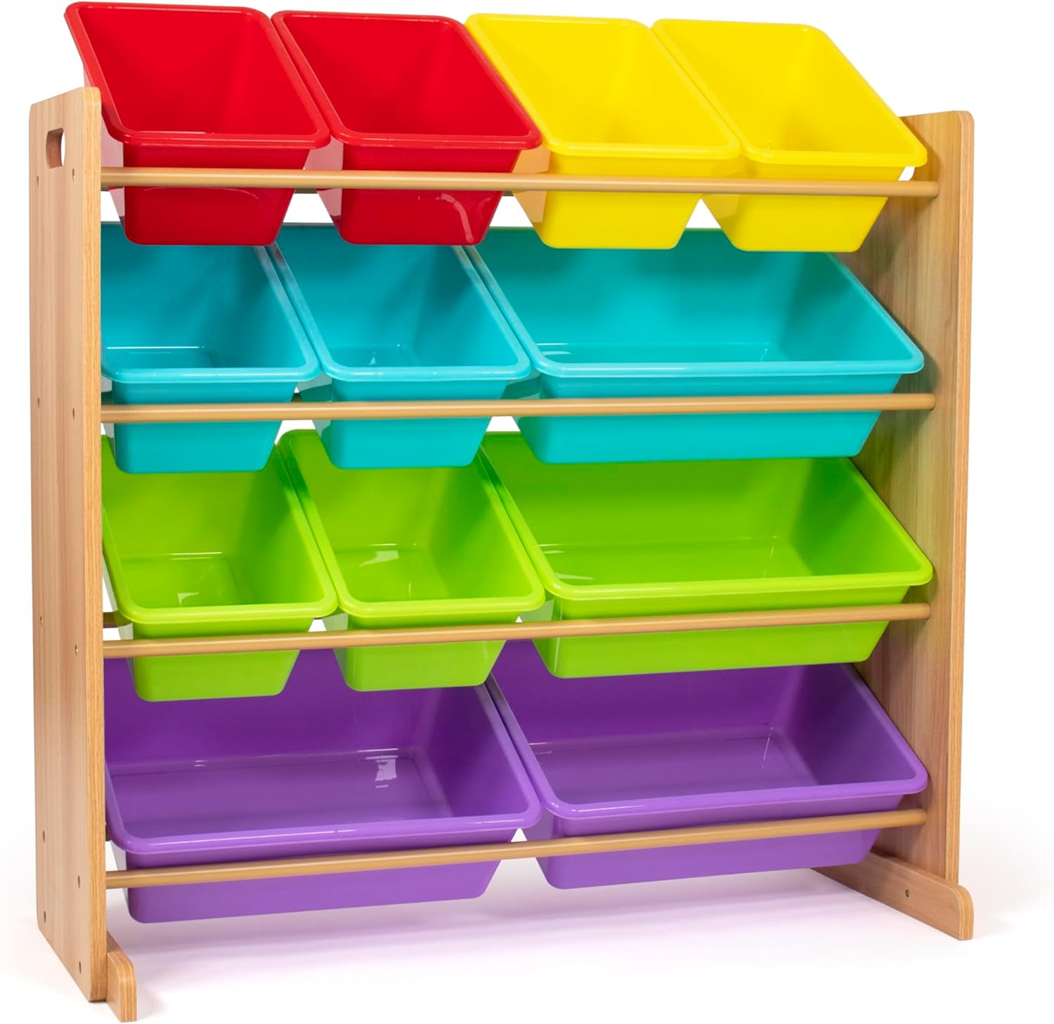 Humble Crew Kids Toy Storage Organizer with 12 Plastic Bins, Natural Wood/Rainbow – Removable Bins
