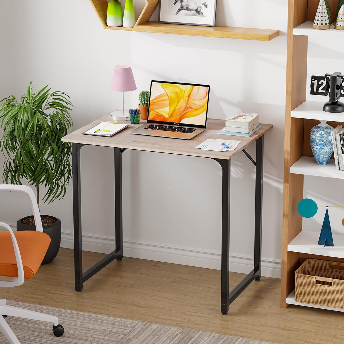 PayLessHere | 32 Inch Computer Desk | Nature | Office Desk with Metal Frame, Adjustable Feet |