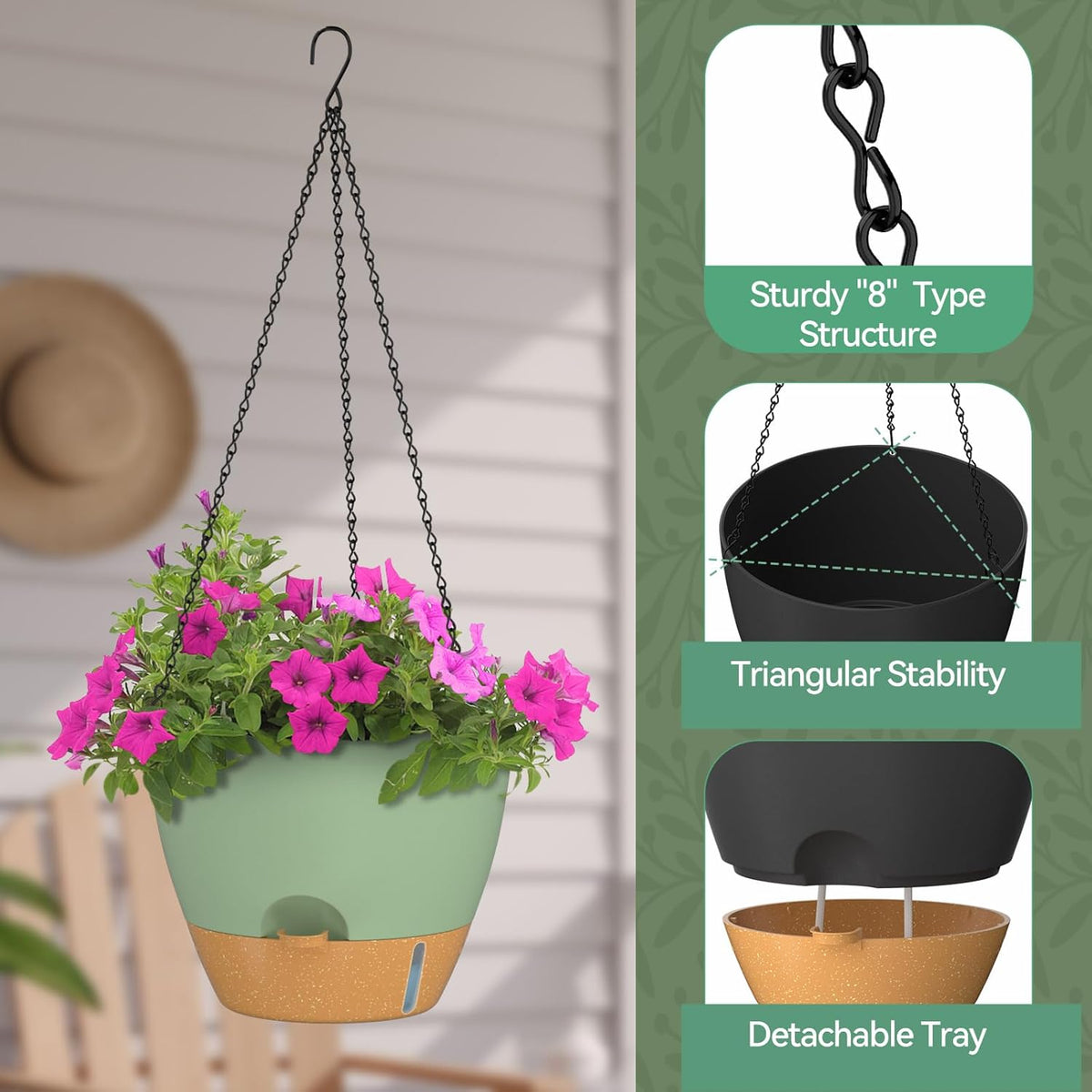 ZMTECH 12 Inch Hanging Planters for Indoor Outdoor Plants, 2 Pack Self Watering Hanging Plant Pots