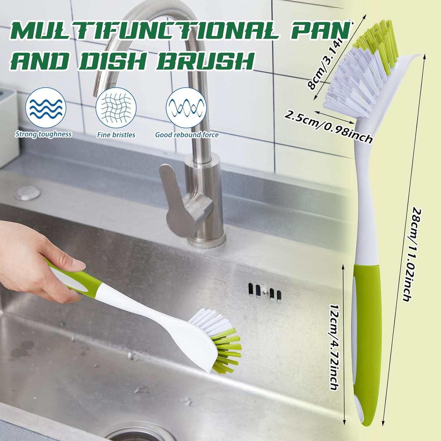 Hsei 20 Pcs Light Green Kitchen Scrub Dish Brush Bulk with 11 Inch Anti Slip Handle Cleaning Dish