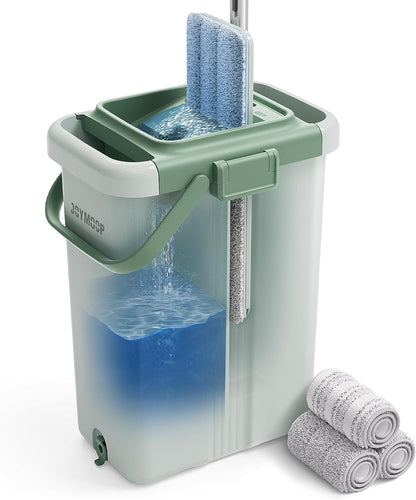 JOYMOOP Mop and Bucket with Wringer Set, Flat Squeeze Mop with Bucket (X-Large), Dust Mop for Wall