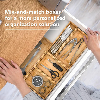 Bamboo Kitchen Drawer Organizer,Stackable Silverware Tray Utensil Organizer Cutlery Holder for