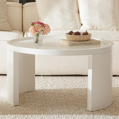 Round Nesting Coffee Table Set of 2,31.5" Large & 18" Small Low Tables with Wood Look