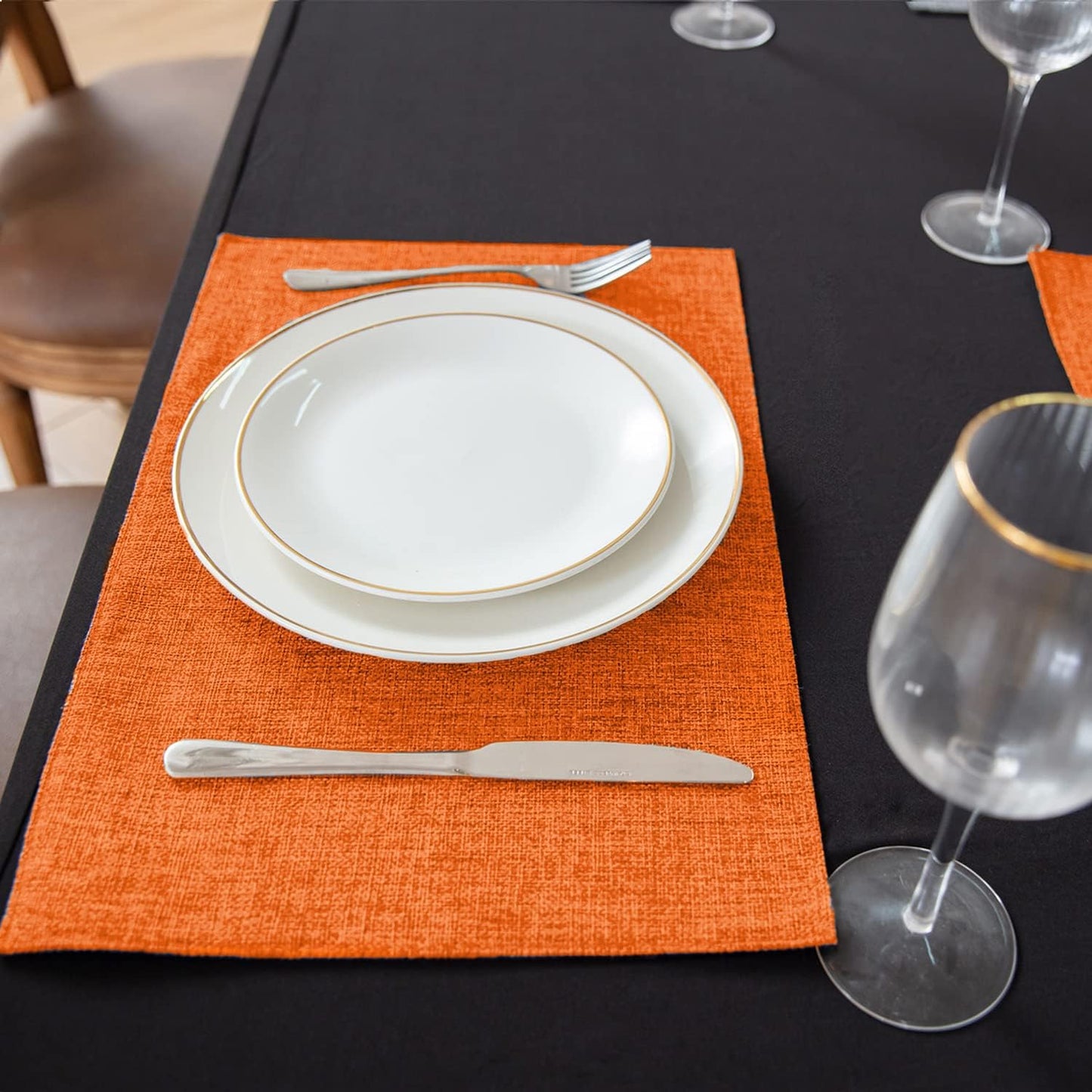 Linen Placemats Set of 8, Machine Washable, Heat Resistant, Wrinkle Free, Thick Polyester Kitchen