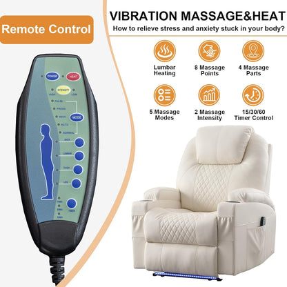 AHMED Power Recliner Chair with Vibration Massage & Heat for Adults, Faux Leather Home Theater
