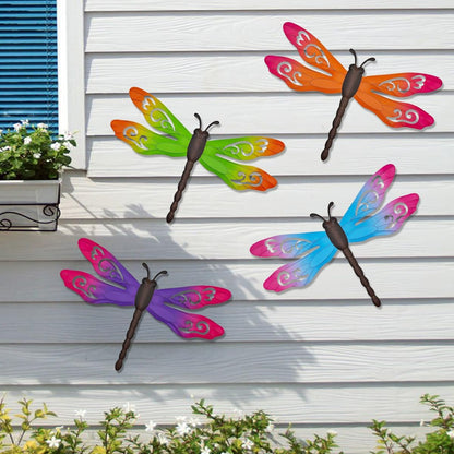 Metal Dragonfly Wall Decor, 4 Pack 14inch Metal Dragonfly Wall Hanging Sculpture Decor for Outdoor