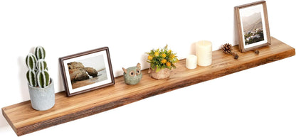 Floating Shelves for Wall Decor, Rustic Solid Elm Wood Live Edge Floating Shelves Wall Mounted