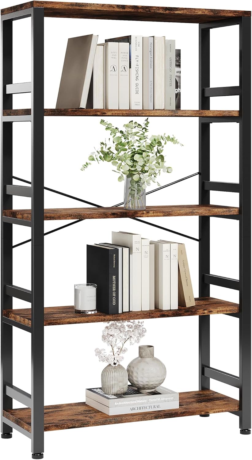 IRONCK Bookshelves and Bookcases, 31.5in Wide Shelf 5-Tier Ladder Shelf 110lbs/shelf Vintage