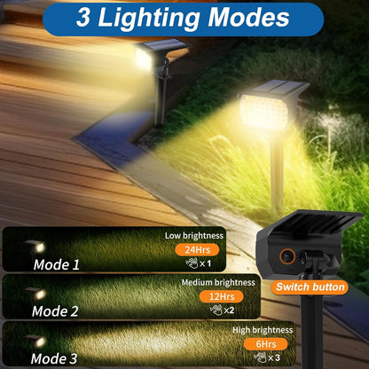 Solar Spot Lights Outdoor Waterproof IP65, 12 Pack Landscape Spotlights with 46 LEDs, 3 Modes Auto