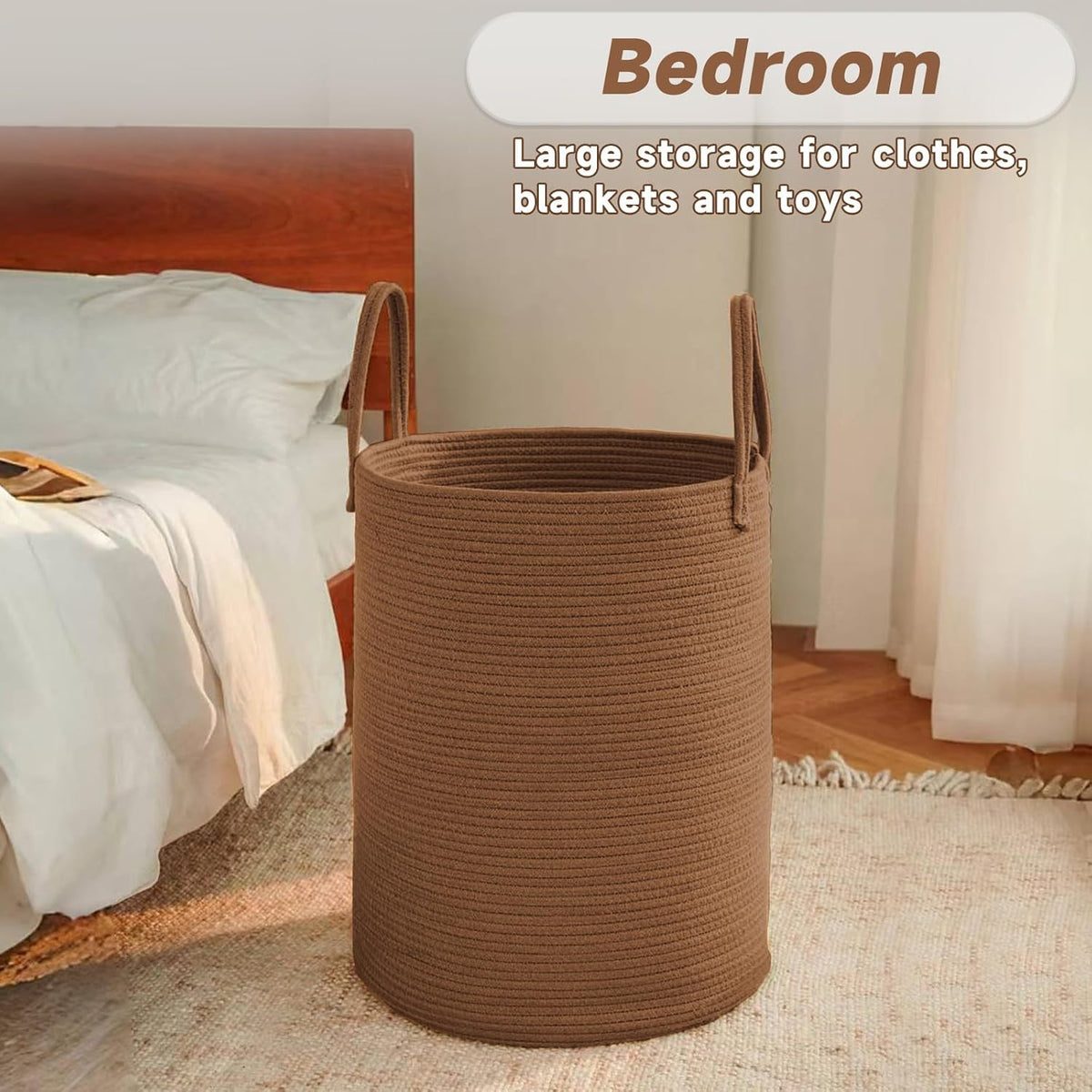 Large Woven Laundry Basket Hamper,100L Cotton Rope Storage Bin for Blankets,Toys and